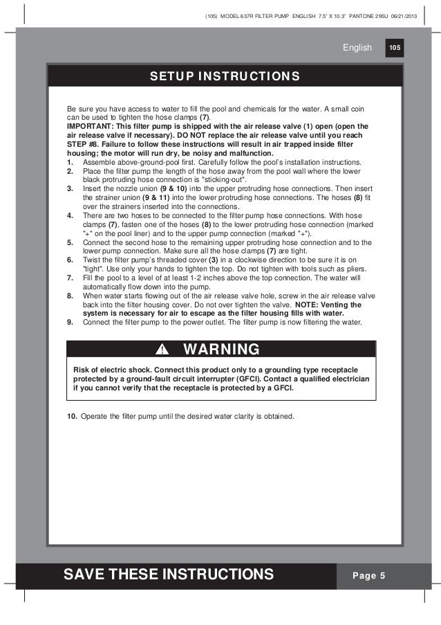 Krystal Clear Model 637R filter Pump Manual for Intex and bestway swi…