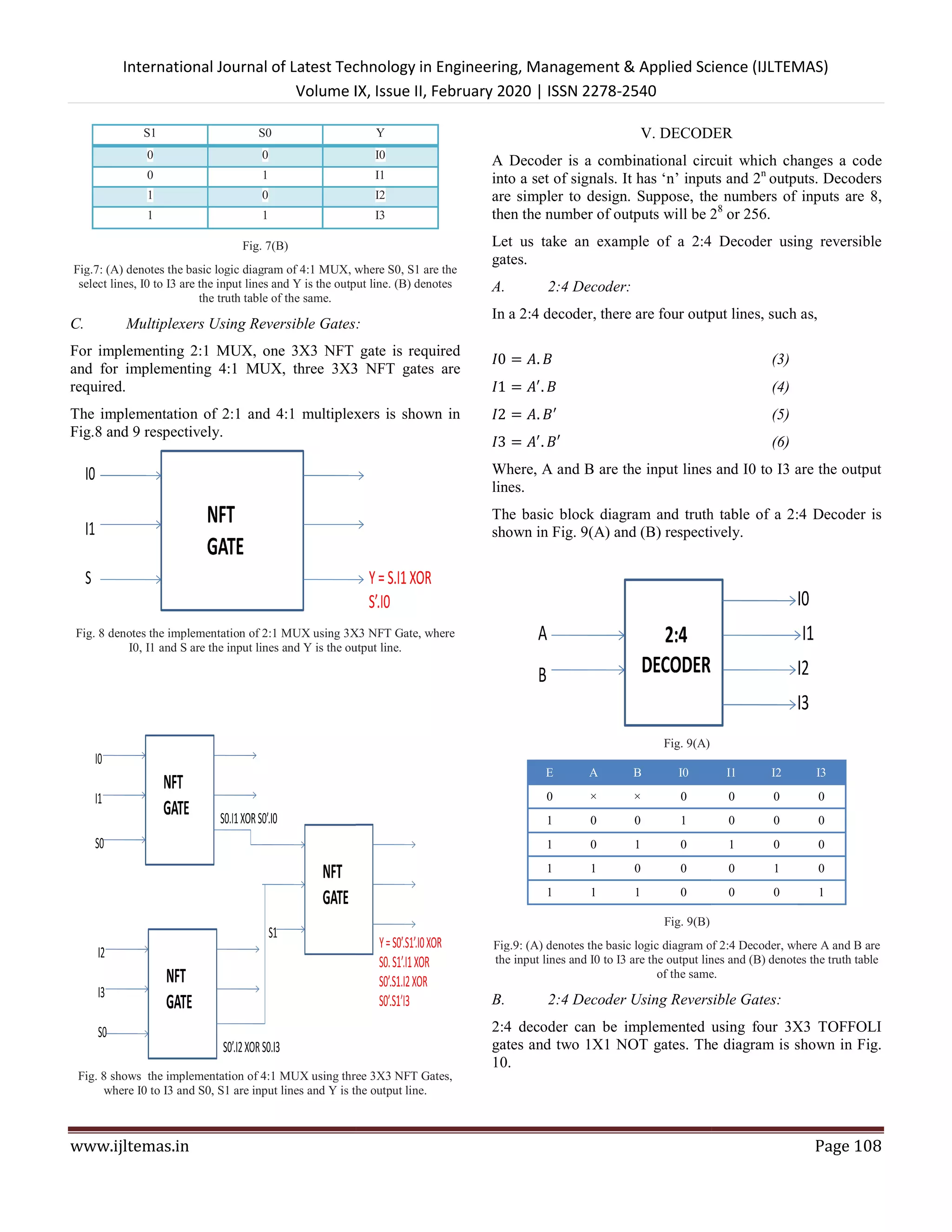 Design of Multiplexers, Decoder and a Full Subtractor using Reversible ...