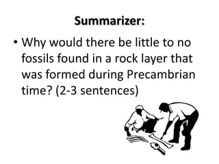 Summarizer:Why would there be little to no fossils found in a rock layer that was formed during Precambrian time? (2-3 sentences)