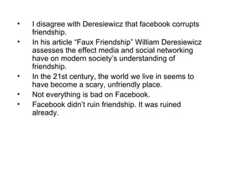 william deresiewicz faux friendship
