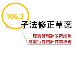 106.3
子法修正草案
應實施環評政策細項
開發行為環評作業準則
 