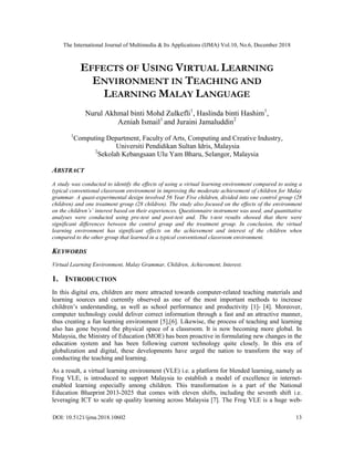 Effects of Using Virtual Learning Environment in Teaching and Learning ...