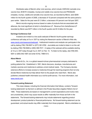 merck » 	4Q08 Earnings Release