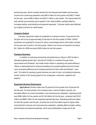  John DeereMedia Release & Financials 2007 4th