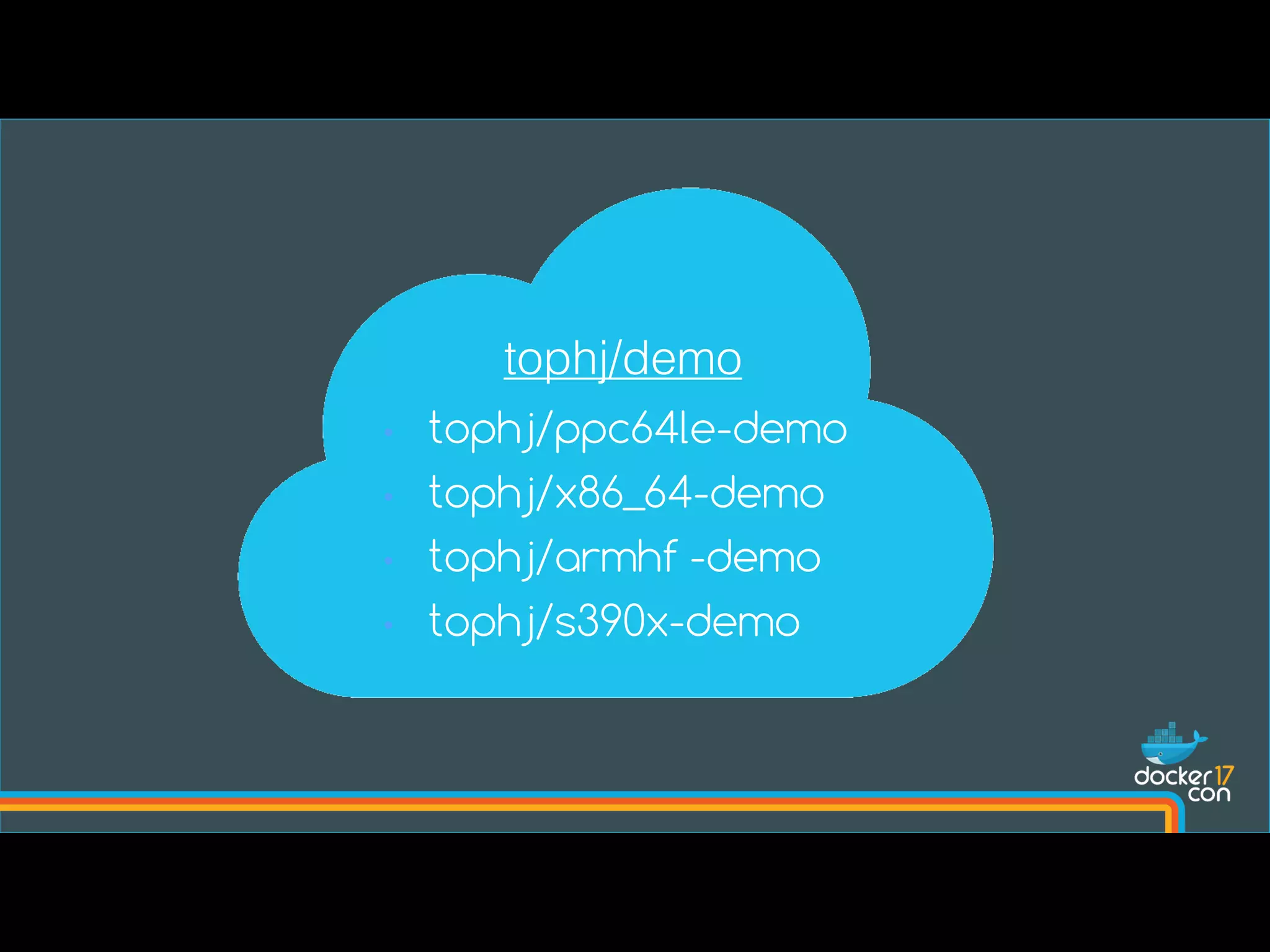 tophj/demo
• tophj/ppc64le-demo
• tophj/x86_64-demo
• tophj/armhf -demo
• tophj/s390x-demo
 