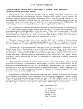 AUDIT COMMITTEE REPORT
Number of Meetings, Nature of Reviews, Independence of Members, Charter, Meetings with
Management and the Independent Auditors
During 2005, the Audit Committee met nine times, including meetings via telephone conference call. The
Audit Committee reviewed, among other things, the quality and integrity of the Company’s financial statements, the
Company’s compliance with legal and regulatory requirements, periodic filings on Form 10-K and Form 10-Q, the
qualifications and independence of Ernst & Young, the performance of the Company’s internal audit function, the
status of the internal controls audit required by Section 404 of the Sarbanes-Oxley Act of 2002 (the ‘‘Sec. 404
Audit’’), the performance of the independent auditors and other significant financial matters.
Each member of the Audit Committee satisfies the definition of ‘‘independent director’’ as established in the
NYSE Listing Standards and the rules and regulations of the SEC. Also, each member of the Committee fulfills the
independence standard established under the Board’s Governance Policies. Likewise, each member of the Audit
Committee has been determined to be financially literate and to have financial management expertise, as those
terms have been defined by the Board. The Board has concluded that Mr. Bachmann qualifies as an audit committee
financial expert as such term is defined under rules and regulations of the SEC.
The Audit Committee has had a written charter since May 2000 which is available on the Corporation’s
Investor Relations website located at www.aa.com/investorrelations by clicking on the ‘‘Corporate Governance’’
link. This charter is also available in print to any stockholder who so requests (see page 6 of this Proxy Statement).
Throughout 2005, the Committee met with, and held discussions with, the Company’s management as well as
Ernst & Young. Some of the discussions between the Committee and Ernst & Young were in private with no
members of the Company’s management present. Similarly, at several times during 2005, the Committee met in
private with the Company’s General Auditor, with no other members of the Company’s management present.
Among other things, during these meetings the Committee reviewed and discussed the Company’s audited
consolidated financial statements and discussed such statements with management, the General Auditor and
Ernst & Young.
The Committee has received and reviewed the written disclosures and the letters from Ernst & Young required
by Independence Standards Board Standard No. 1 (Independence Discussions with Audit Committees), and the
Committee has discussed with Ernst & Young the firm’s independence from the Company. The Committee has also
discussed with Ernst & Young the matters required to be discussed by Statement of Auditing Standards No. 61
(Communication with Audit Committees), as amended by Statement on Auditing Standards No. 90 (Audit
Committee Communications), and SEC rules.
In reliance upon the reviews and discussions noted above, the Audit Committee recommended that the Board
of Directors include the Company’s audited consolidated financial statements in the Company’s Annual Report on
Form 10-K for the fiscal year ended December 31, 2005 (the ‘‘2005 10-K’’). The 2005 10-K was filed with the SEC
on February 24, 2006. Subject to stockholder approval at the 2006 annual meeting, the Committee has also selected
Ernst & Young as the Corporation’s independent auditors for the 2006 fiscal year (see Proposal 2).
Audit Committee of AMR:
John W. Bachmann, Chairman
Ray M. Robinson
Joe M. Rodgers
Matthew K. Rose
Roger T. Staubach
29
 