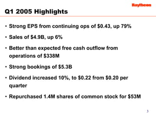 Raytheon Reports 2005 First Quarter Results
