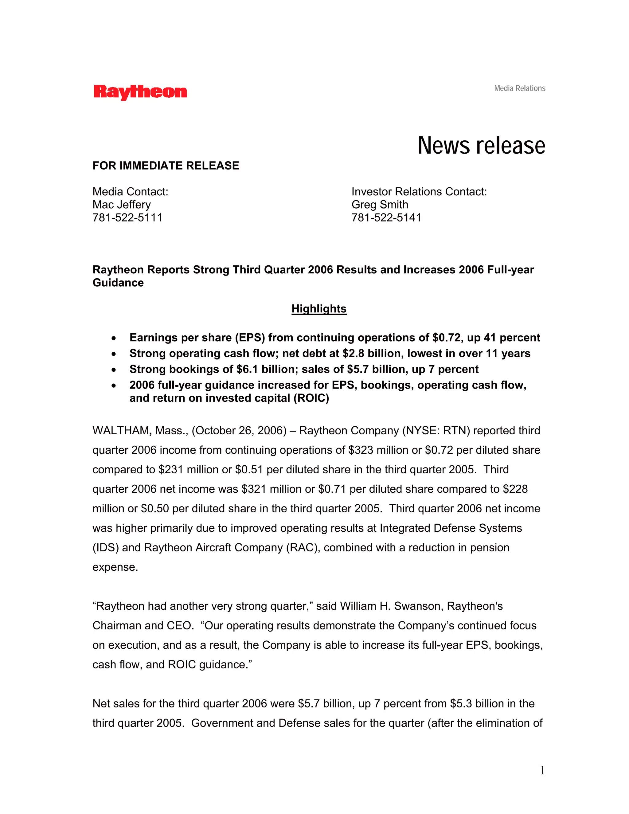 raytheon Q3 Earnings Release