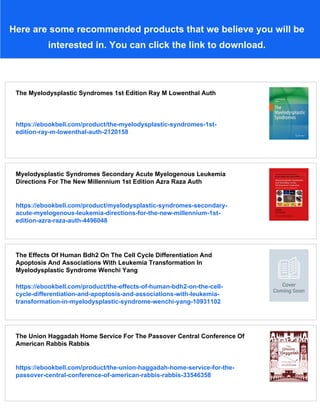The Myelodysplastic Syndromes Pathobiology And Clinical Management ...