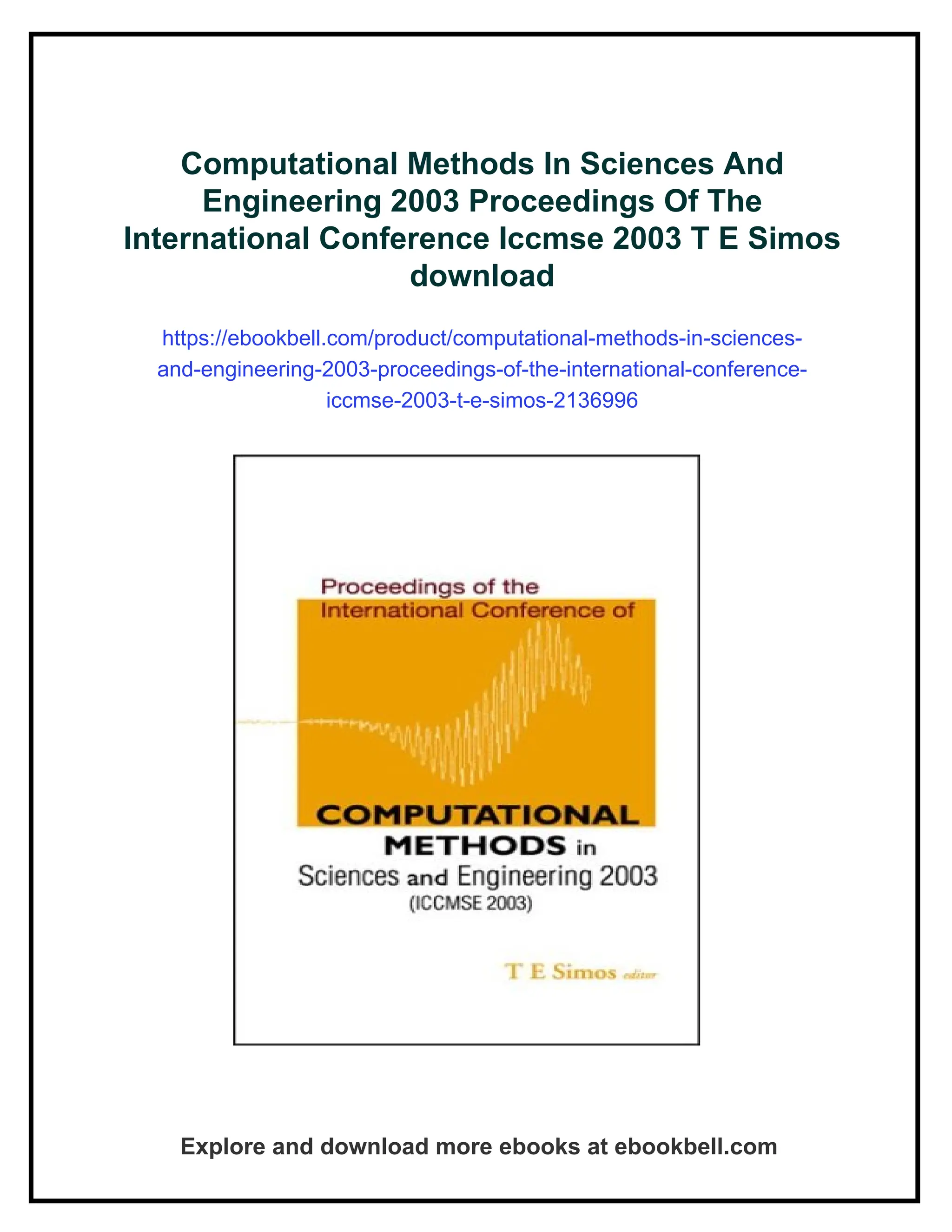 Computational Methods In Sciences And Engineering 2003 Proceedings Of ...