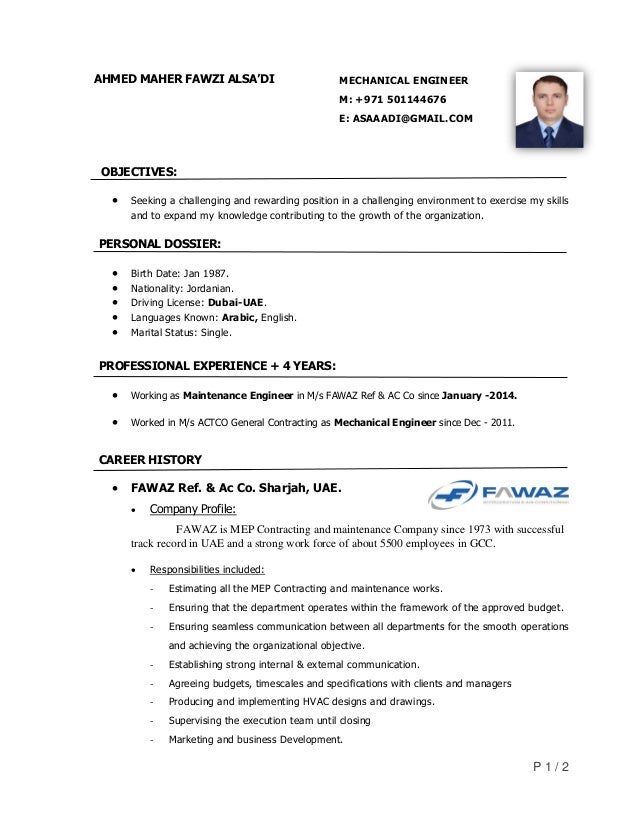 Mechanical Engineer Cv