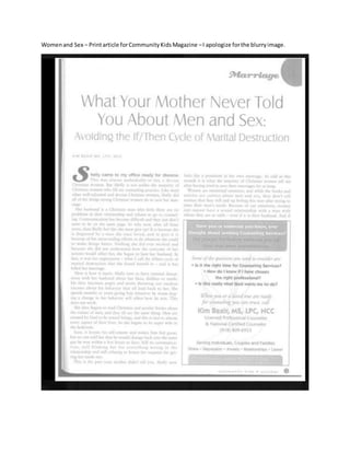 Womenand Sex – Printarticle forCommunityKidsMagazine –I apologize forthe blurryimage.
 