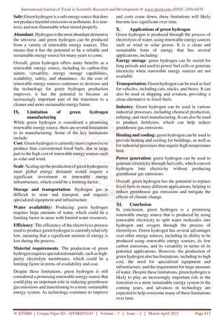 Green Hydrogen Manufacturing A Review of Opportunities and Challenges ...
