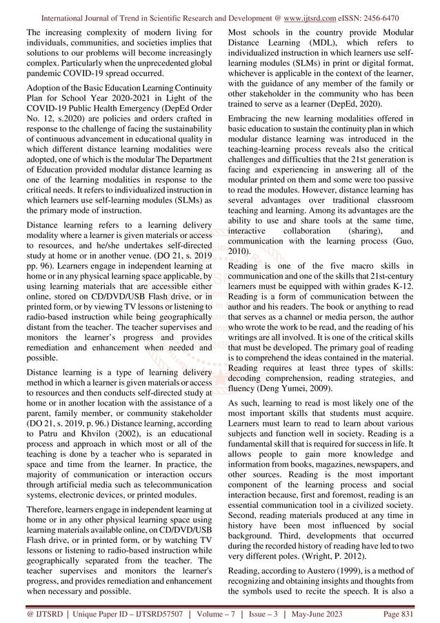 Reading Styles of 21st Century Learners in Modular Distance Learning ...