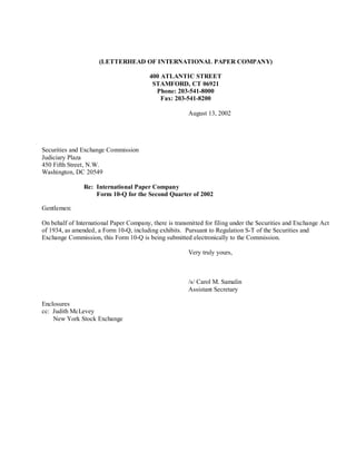 international paper  Q2 2002 10-Q
