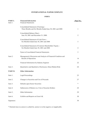 international paper Q2 2001 10-Q