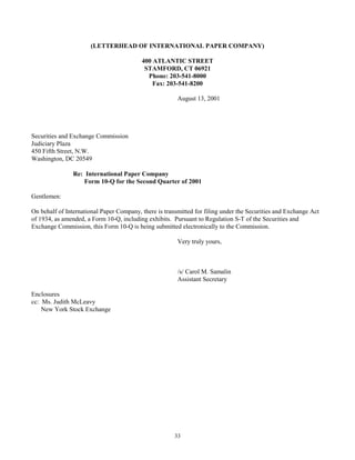 international paper Q2 2001 10-Q