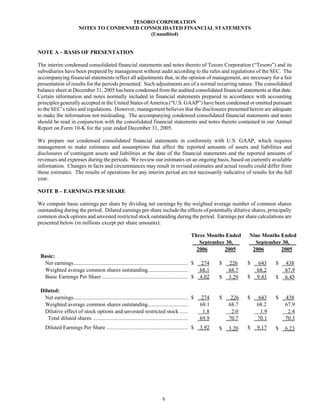 tesoro 10-Q Third Quarter 2006