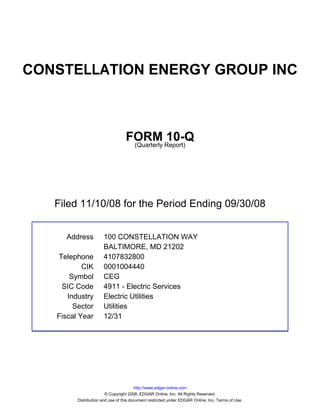 constellation energy 2008 Third Quarter Form 10-Q 