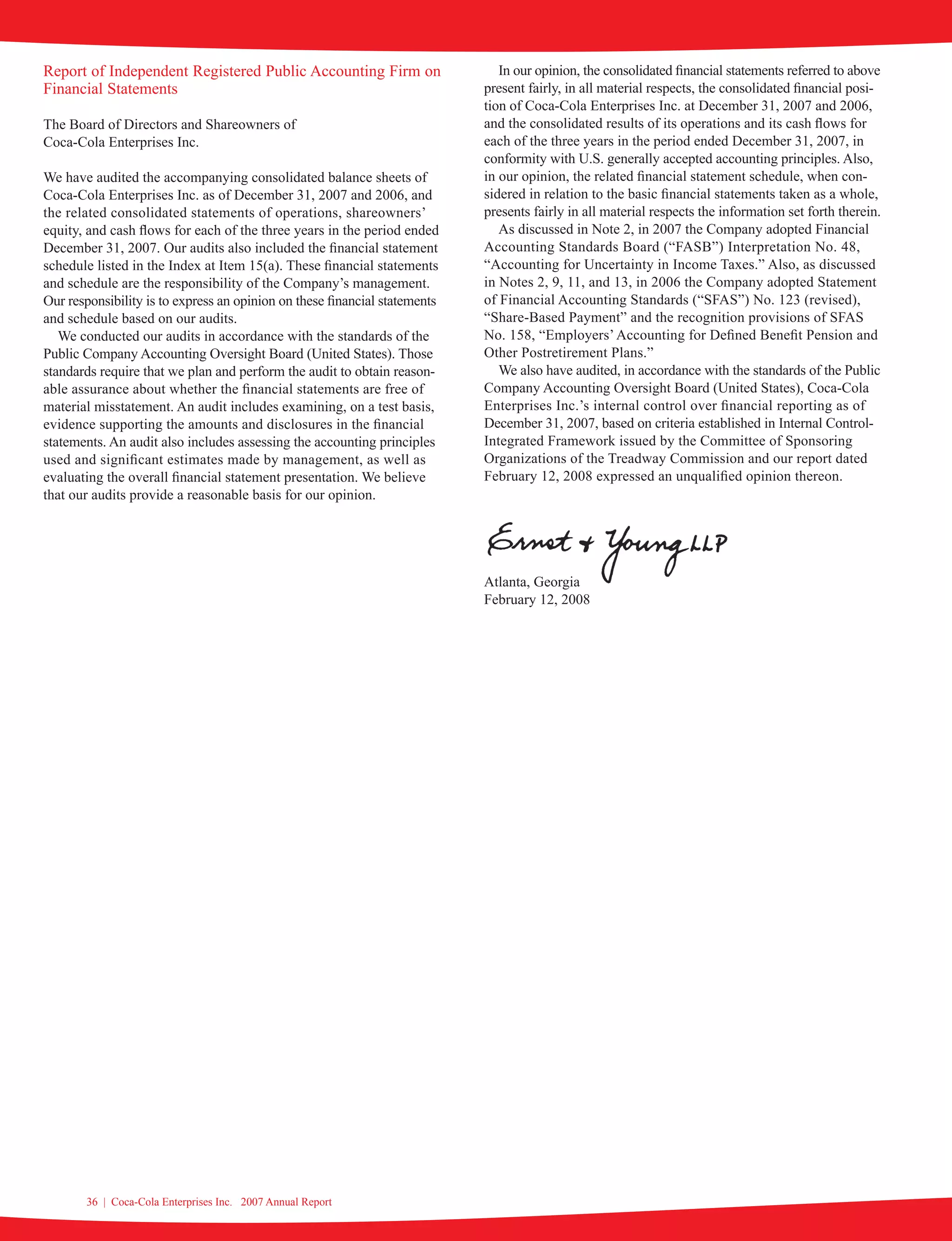 coca cola enterprises annual reports 2007