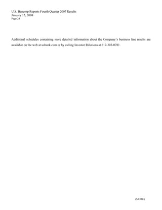 u.s.bancorp4Q 2007 Earnings Release 