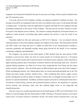 u.s.bancorp4Q 2007 Earnings Release 