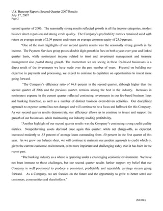 u.s.bancorp2Q 2007 Earnings Release