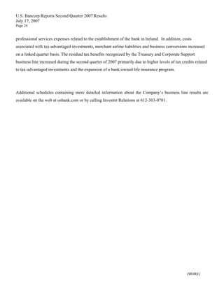 u.s.bancorp2Q 2007 Earnings Release