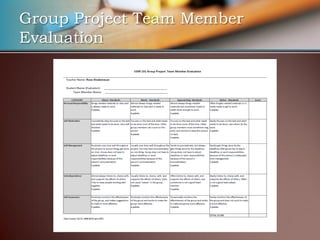 Group Project Team Member
Evaluation
 