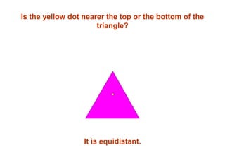 Is the yellow dot nearer the top or the bottom of the
                      triangle?




                  It is equidistant.
 
