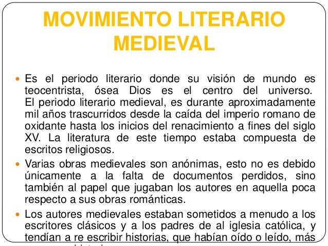 MOVIMIENTO LITERARIO MEDIEVAL