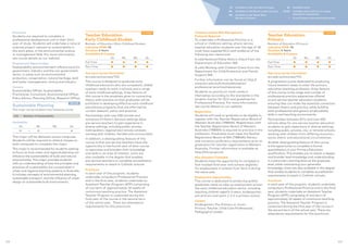 JO Available on the Joondalup Campus
ML Available on the Mount Lawley Campus
BU Available on the South West
(Bunbury) Campus
OL Available online
OLOC Available online with an on-campus
attendance requirement
+ Cross Campus attendance requirement
Teacher Education:
Primary
COURSE
Bachelor of Education (Primary)	
Indicative ATAR: 70
Duration: 4 Years
Availability  Campus
JO ML BU OL
Full-Time ● ● ● ●
Part-Time ● ● ● ●
See more course information:
ecu.edu.au/courses/Y41
A progressive course dedicated to producing
future teachers ready to enter the primary
education teaching profession. A key feature
of this course is the range and number of
professional practice experiences offered
to pre‑service teacher education students,
ensuring they can make the essential connection
between theory and practice, while building
both professional and generic employability
skills in real teaching environments.
Partnerships between ECU and over 650
schools allow for pre-service teacher education
students to gain experience in diverse settings,
including public, private, city, or remote schools,
working with children from differing economic,
social, ethnic and educational circumstances.
Another distinguishing feature of this course
is the opportunity to complete a formal
specialisation in your Primary Education
qualification. This enables you to obtain a deeper
and broader level knowledge and understanding
in a particular Learning Area at the graduate
level, while maintaining your generalist
knowledge. Units are also available in the degree
that enable students to complete accreditation
requirements to teach in Catholic schools.
Practicum
In each year of the program, students undertake
compulsory Professional Practice and in the final
year, students undertake an Assistant Teacher
Program (ATP) comprising of one term of
approximately 10 weeks of continuous teaching
practice. The Assistant Teacher Program is
conducted during the final year of the course in
the second term of the school year. There are
attendance requirements for this practicum.  
Clearance and/or Risk Management
Protocols Required: 
To undertake a Professional Practice in a
school or childcare setting, all pre-service
teacher education students over the age of 18
must have supplied ECU with evidence of the
following two clearances:
A valid National Police History Check from the
Department of Education WA.  
A valid Working with Children Check from the
Department for Child Protection and Family
Support WA.
Further information can be found at http://
www.ecu.edu.au/schools/education/
professional-practice/clearances
Students on practicum must conduct
themselves according to the standards in the
student charter for ECU and guidelines for
Professional Practice. For more information,
see course details on our website.
Registration
Students will need to graduate to be eligible to
register with the Teacher Registration Board of
Western Australia (TRBWA). Registration with
the Teacher Registration Board of Western
Australia (TRBWA) is required to practice in the
profession. Graduates must meet the Teacher
Registration Board of WA (TRBWA) literacy
and numeracy proficiency requirements prior to
graduation for teacher registration in Western
Australia. Further information is available at
http://trb.wa.gov.au
Non-Standard Timetable
Students have the opportunity to complete a
fast-tracked final year and achieve eligibility
for employment in schools from Term 4 during
the same year.
Employment Opportunities
This course is dedicated to producing quality
graduates ready to take up employment across
the early childhood education sector, including
teaching children aged 0-3 years, kindergarten,
pre-primary and years 1-3 in a primary school.
Careers
Kindergarten, Pre-Primary or Junior
Primary Teacher, Child Care Professional,
Pedagogical Leader
Teacher Education:
Early Childhood Studies
COURSE
Bachelor of Education (Early Childhood Studies)	
Indicative ATAR: 70
Duration: 4 Years
Availability  Campus
JO ML BU OL
Full-Time ● ● ● ●
Part-Time ● ● ● ●
See more course information:
ecu.edu.au/courses/Y42
This course is designed to graduate early
childhood educators who are competent, skilled
teachers ready to work in schools and a range
of early childhood settings. A key feature of
this course is the emphasis given to connecting
theory with practice so that graduates will be
proficient in developing effective early childhood
educational programs that are informed by
current research, policy and practice.
Partnerships with over 650 schools and
numerous Children’s Services settings allow
pre‑service teachers to gain experience in
diverse settings, including public, private,
metropolitan, regional and remote contexts
working with children, families and communities.
In addition, a distinguishing feature of this
course is that pre-service teachers have the
opportunity in the fourth year of their course
to specialise and broaden their knowledge
and skills in an area of interest. Units are
also available in the degree that enables
pre‑service teachers to complete accreditation
requirements to teach in Catholic schools.
Practicum
In each year of the program, students
undertake compulsory Professional Practice
and in the final year, students undertake an
Assistant Teacher Program (ATP) comprising
of one term of approximately 10 weeks of
continuous teaching practice. The Assistant
Teacher Program is conducted during the
final year of the course in the second term
of the school year.  There are attendance
requirements for this practicum.  
Practicum
Students are required to complete a
professional development unit in their third
year of study. Students will undertake a natural
sciences project relevant to sustainability in
the work place, in the environmental science
or management field. For more information,
see course details on our website.
Employment Opportunities
Sustainability and environment officers work for
government, industry and the non-government
sector, in areas such as environmental
protection, conservation, natural heritage, land
and water management, mining and industry.
Careers
Sustainability Officer, Sustainability
Practitioner, Consultant, Environmental Officer,
Policy Advisor, Planning Officer, Research Officer
Sustainable Planning
MAJOR
This major can be studied in the following course:
C55 - Bachelor of Sustainability
Availability
JO ML BU OL
● + ● ●
This major will be delivered across campuses.
Students will be required to attend classes on
both campuses to complete the major.
This major is recommended for students wishing
to focus on how urban and regional planning can
influence the sustainability of built and natural
environments. This major provides students
with an understanding of how the principles and
practices of sustainability are incorporated in
urban and regional planning systems in Australia.
It includes concepts of environmental planning,
sustainable transport, and the influence of urban
design on sustainable built environments.
123122
 