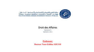 Droit des affaires
Professeur:
Docteur Nour-Eddine SOUSSI
Droit des Affaires
Semestre 5
Sections 1 et 2
 