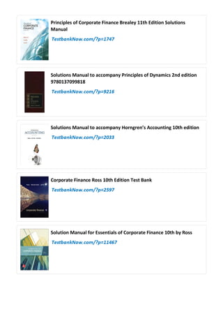 Comprehensive Solutions Manual for Principles of Corporate Finance 10th Edition | PDF