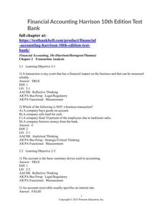 Financial Accounting Harrison 10th Edition Test Bank | PDF