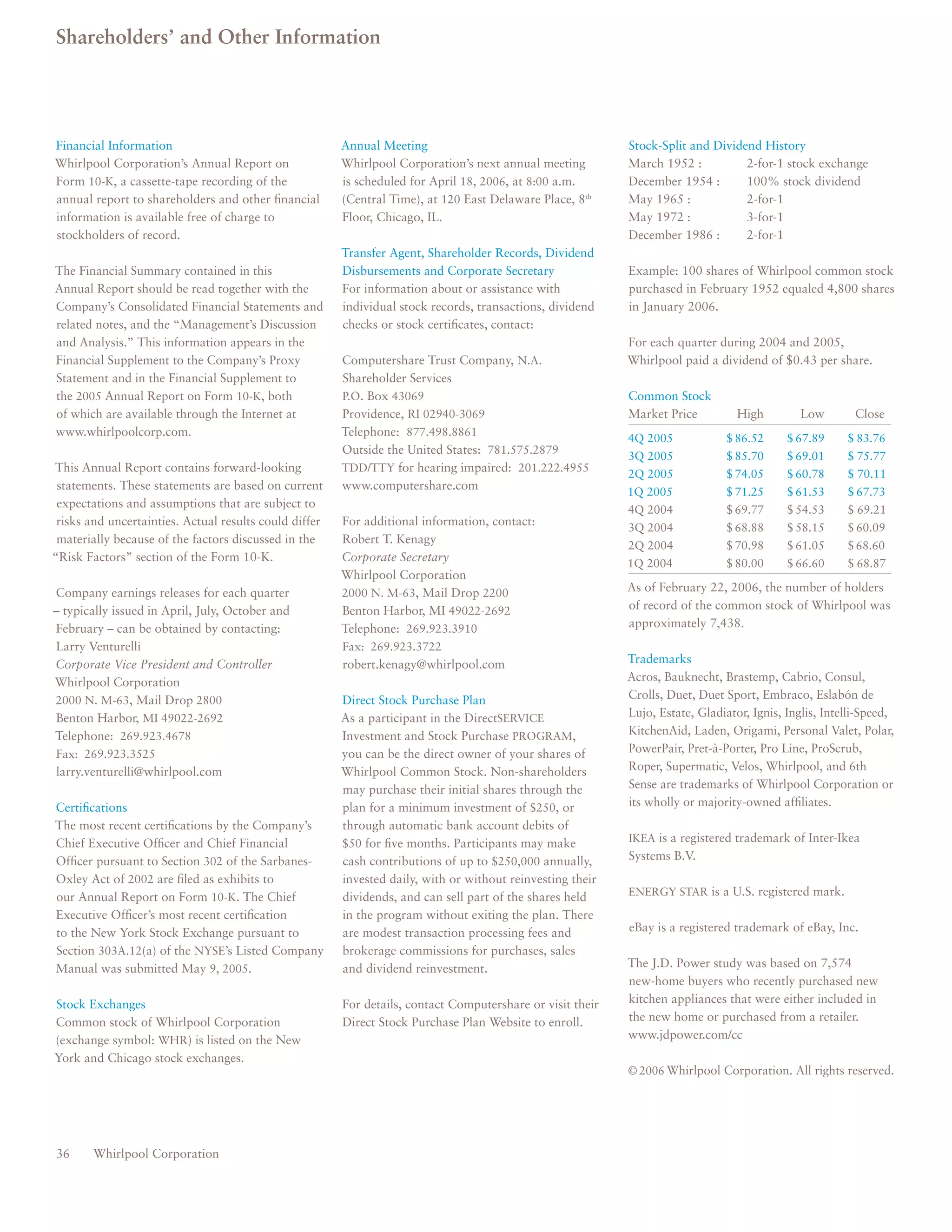 whirlpool Annual Report2005