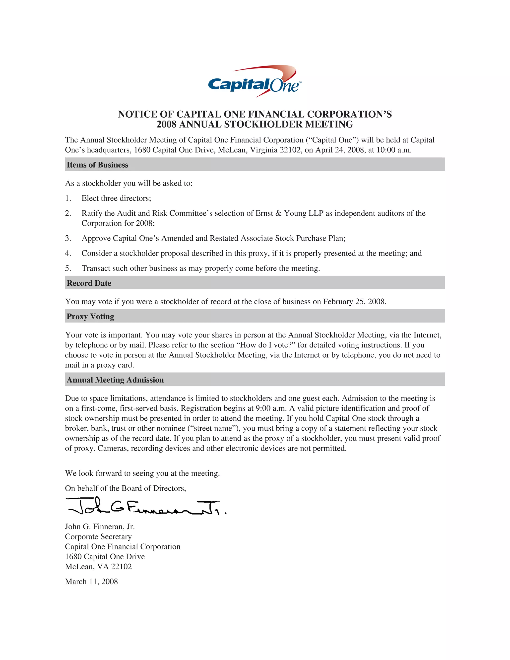 capital one 2008 Proxy Statement