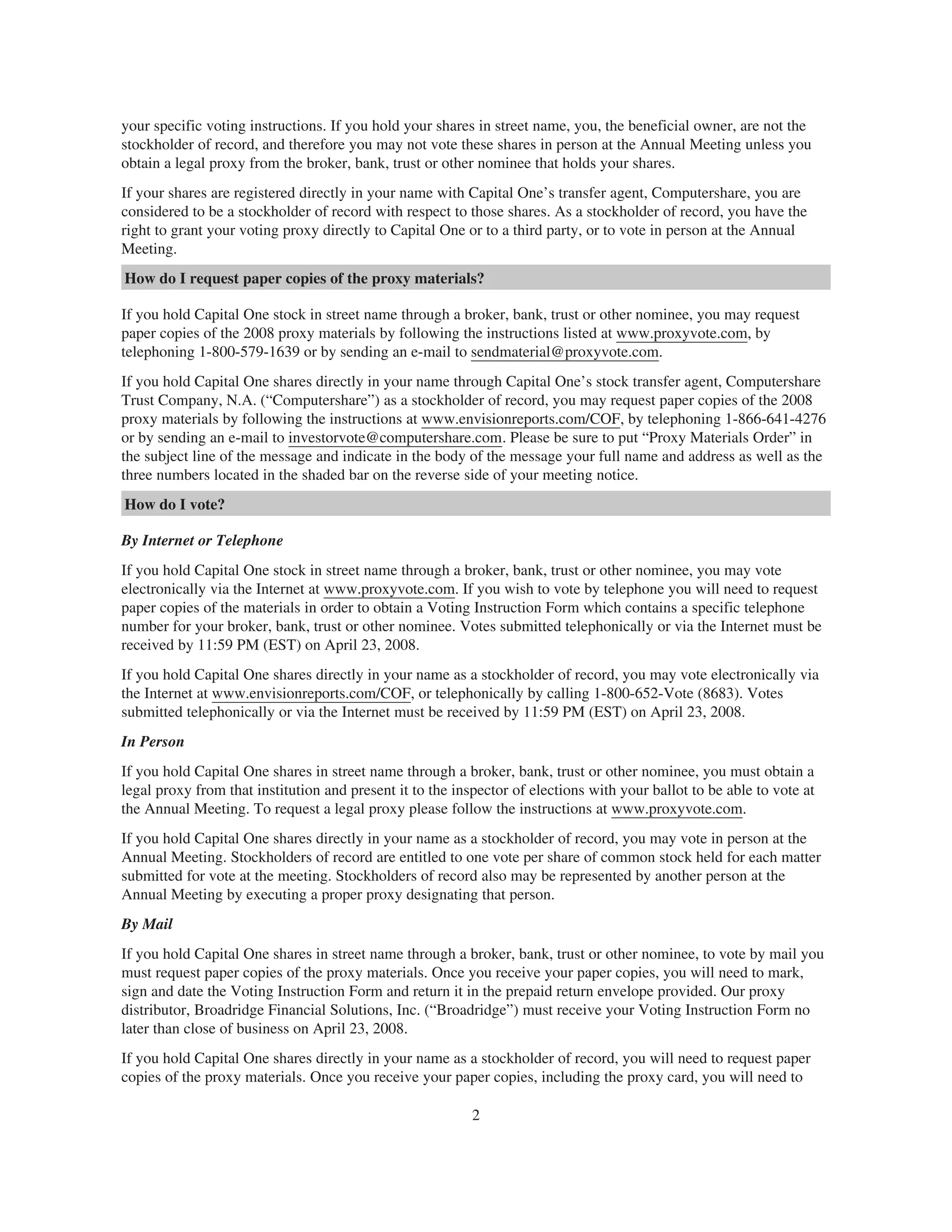 capital one 2008 Proxy Statement