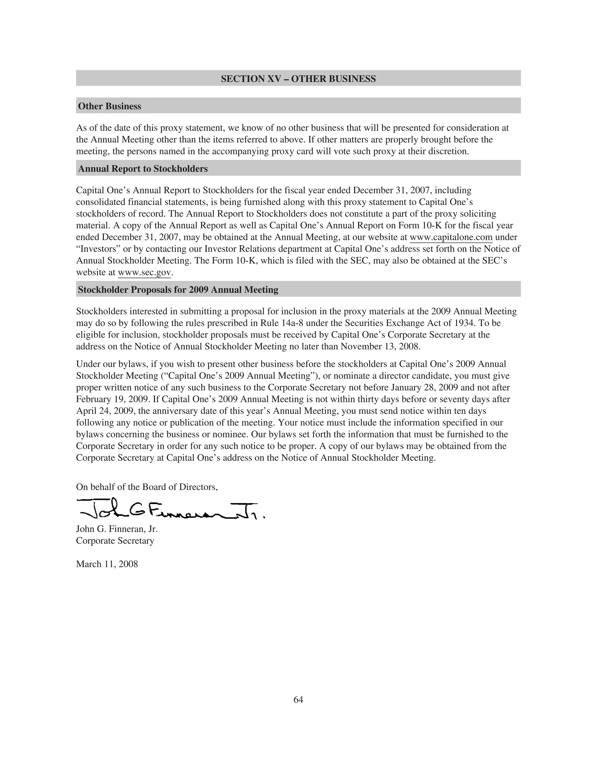 capital one 2008 Proxy Statement