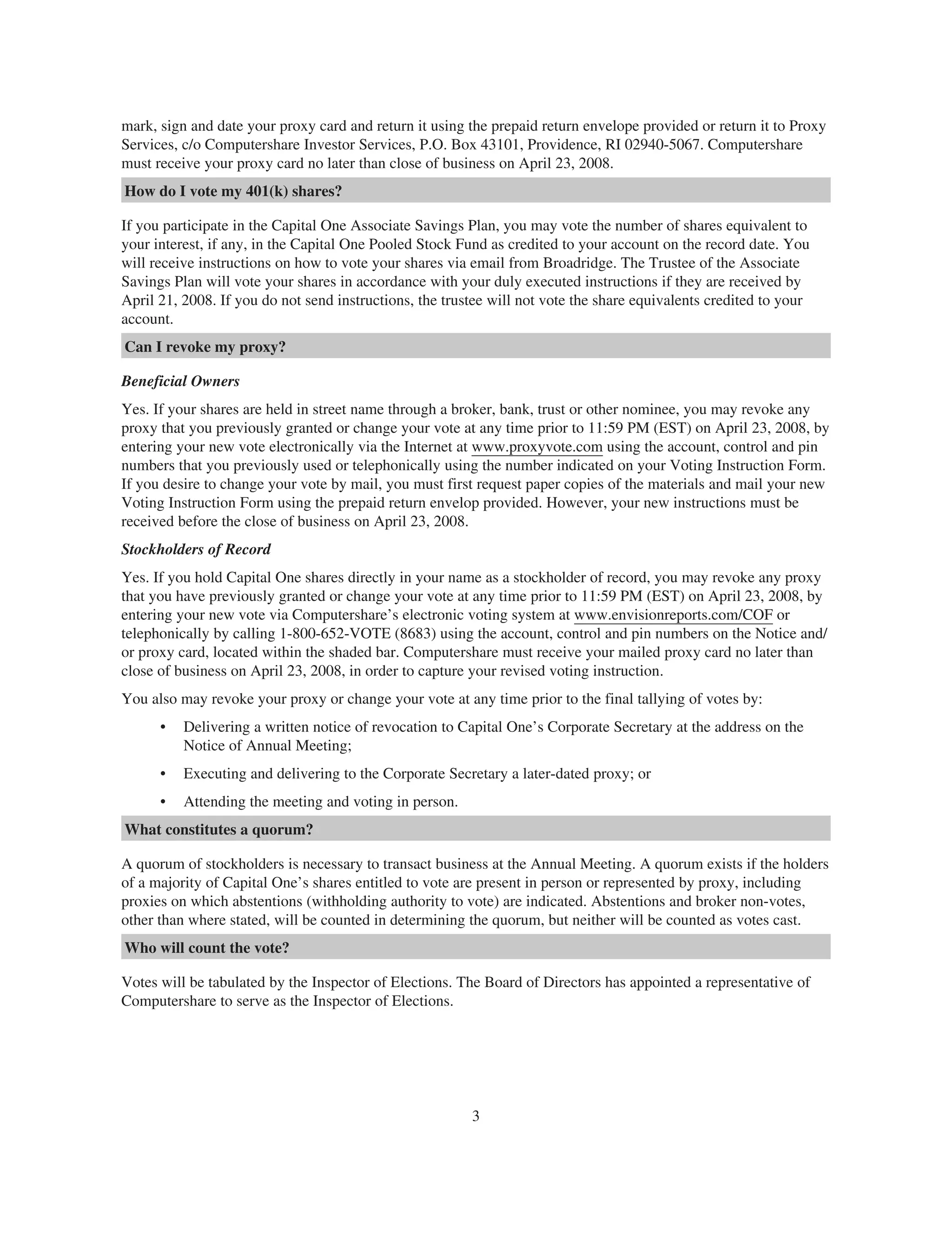 capital one 2008 Proxy Statement