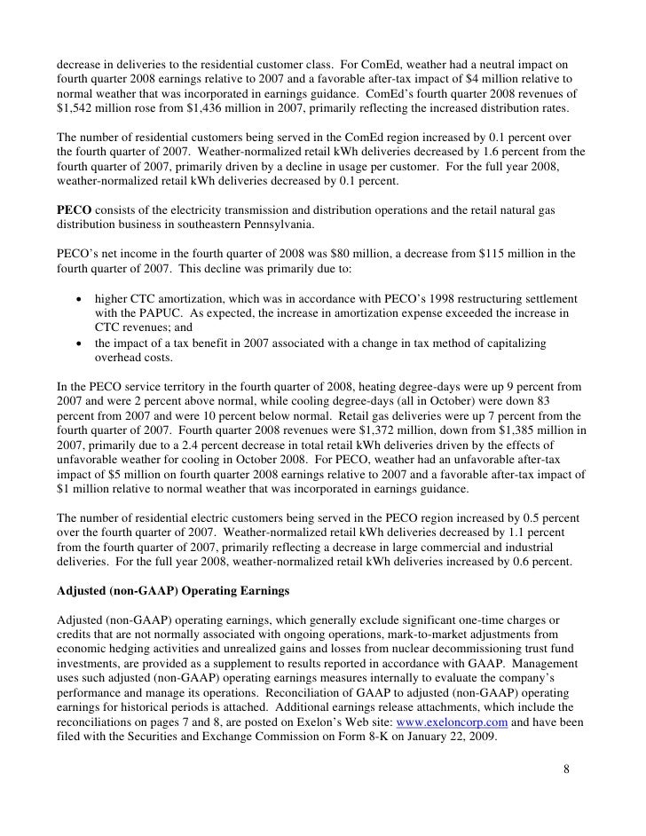 q4 2008 exelon corporation earnings conference call peco no income form