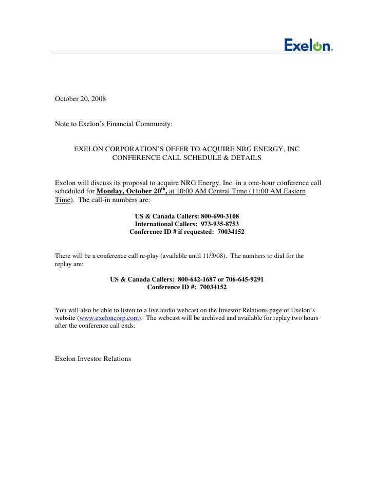 Order Exelon Corp