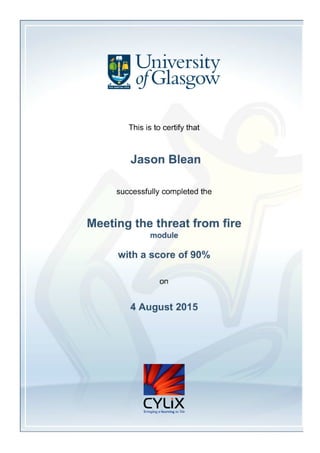 Fire training cert Aug 2015