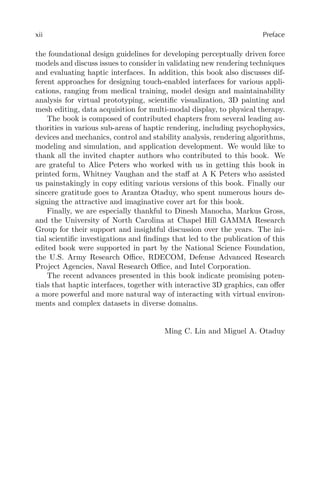 Haptic Rendering Foundations Algorithms And Applications Ming C Lin | PDF