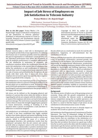 Impact of Job Stress of Employees on Job Satisfaction in Telecom ...