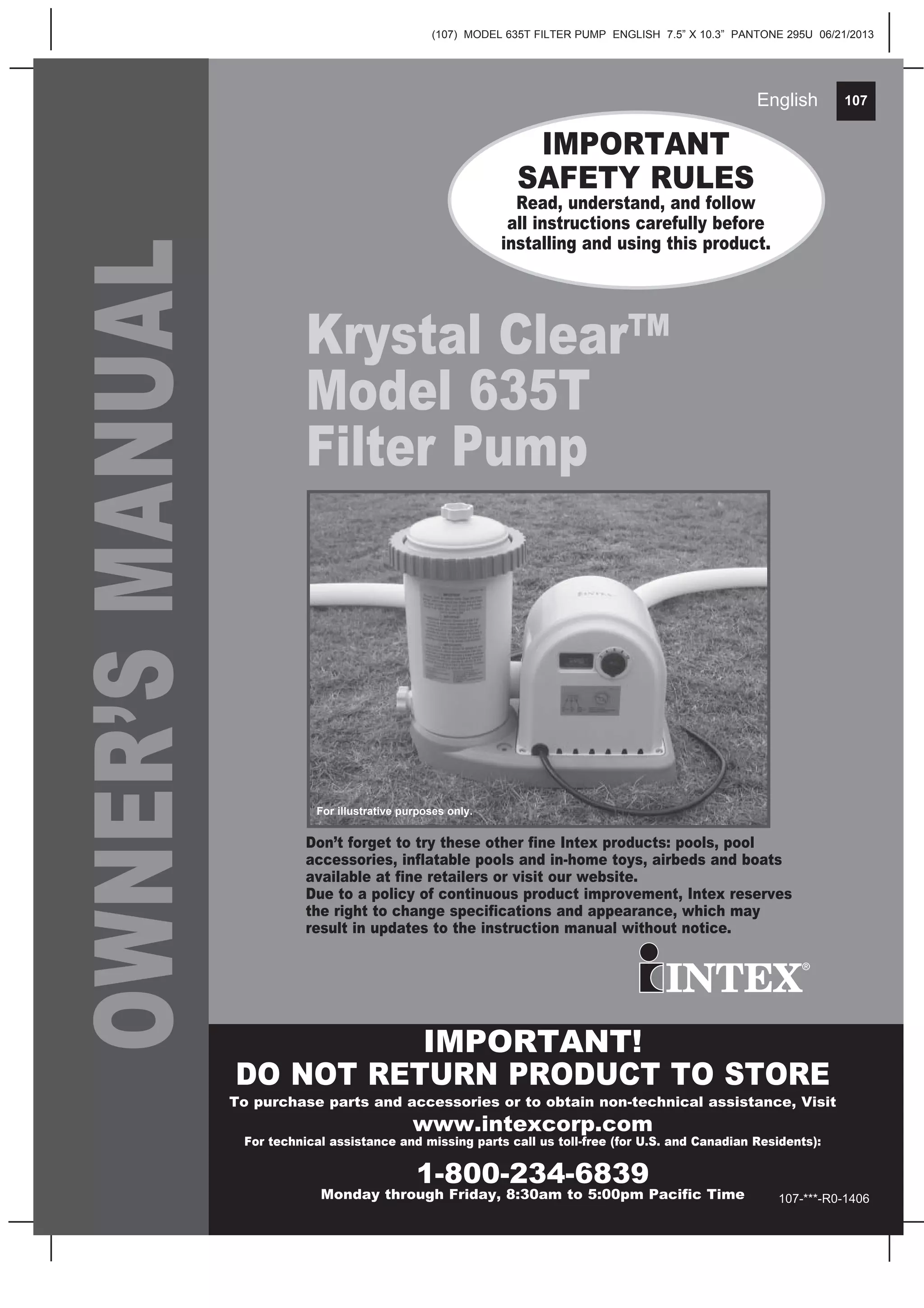 Krystal Clear Model 635T filter Pump Manual PDF First Aid Injuries