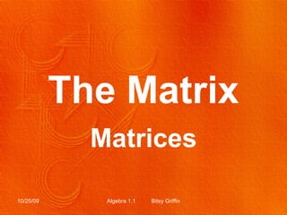 The Matrix Matrices 10/25/09 Algebra 1.1  Bitsy Griffin 