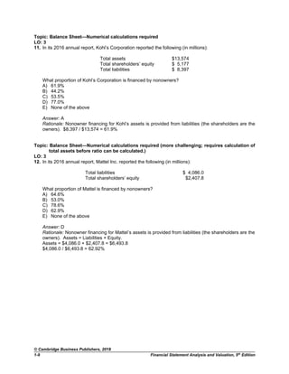 Financial Statement Rationale Comprehensive Test Bank for Financial Statement Analysis and Valuation ...