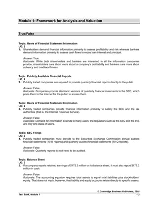 Financial Statement Rationale Comprehensive Test Bank for Financial Statement Analysis and Valuation ...