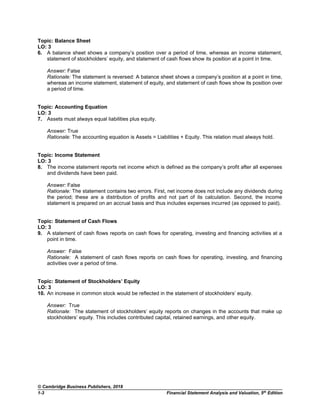 Financial Statement Rationale Comprehensive Test Bank for Financial Statement Analysis and Valuation ...